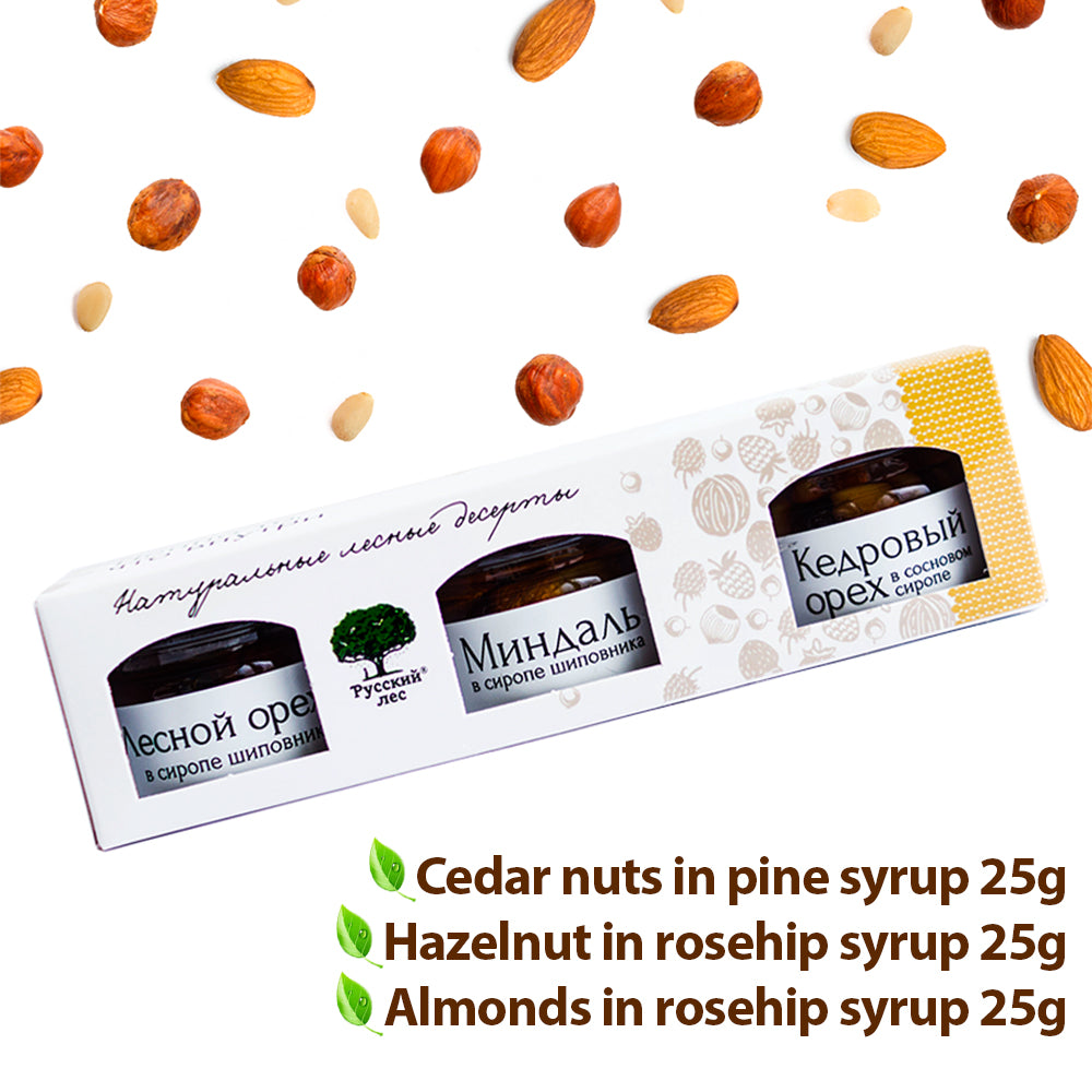 Assorted Desserts with Nuts in Syrup "GOLD", Russian Forest, 25g x 3 pcs