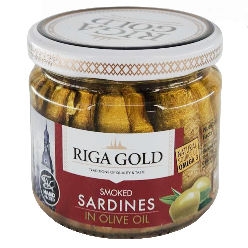 Smoked Sardines in Olive Oil, Riga Gold, 270g/ 9.52oz RussianFoodS