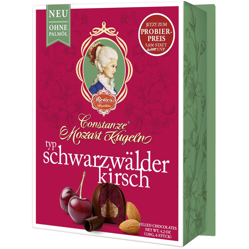 Constanze Mozart-Kugel Black Forest Cherry, 6 pcs, Reber, 120g/ 4.23 oz