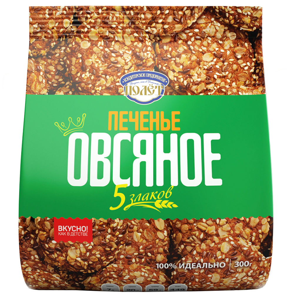 Oatmeal Cookies 5 Grains, Polet, 300g/ 10.58 oz