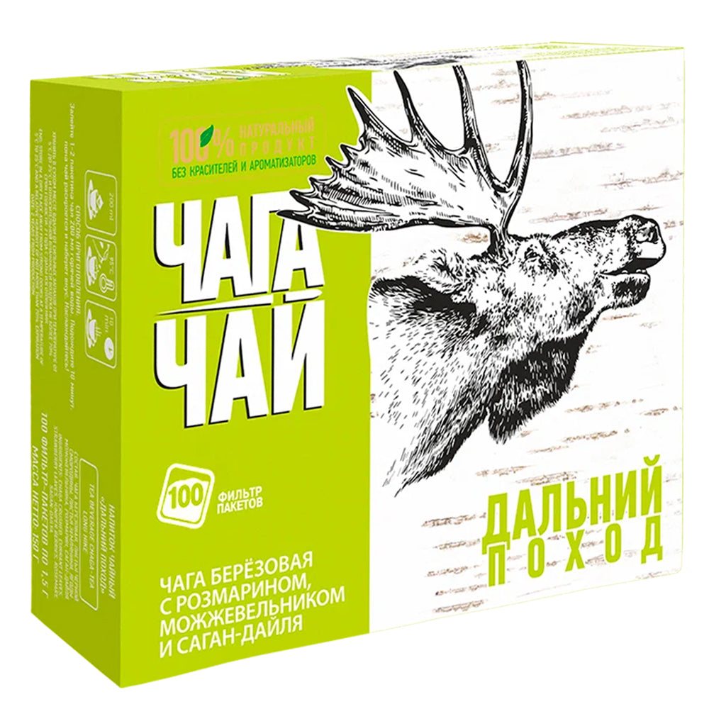 Chaga Tea with Sagan Dail CAFFEINE FREE "Long Hike", Russian Ivan Tea, 100 tea bags