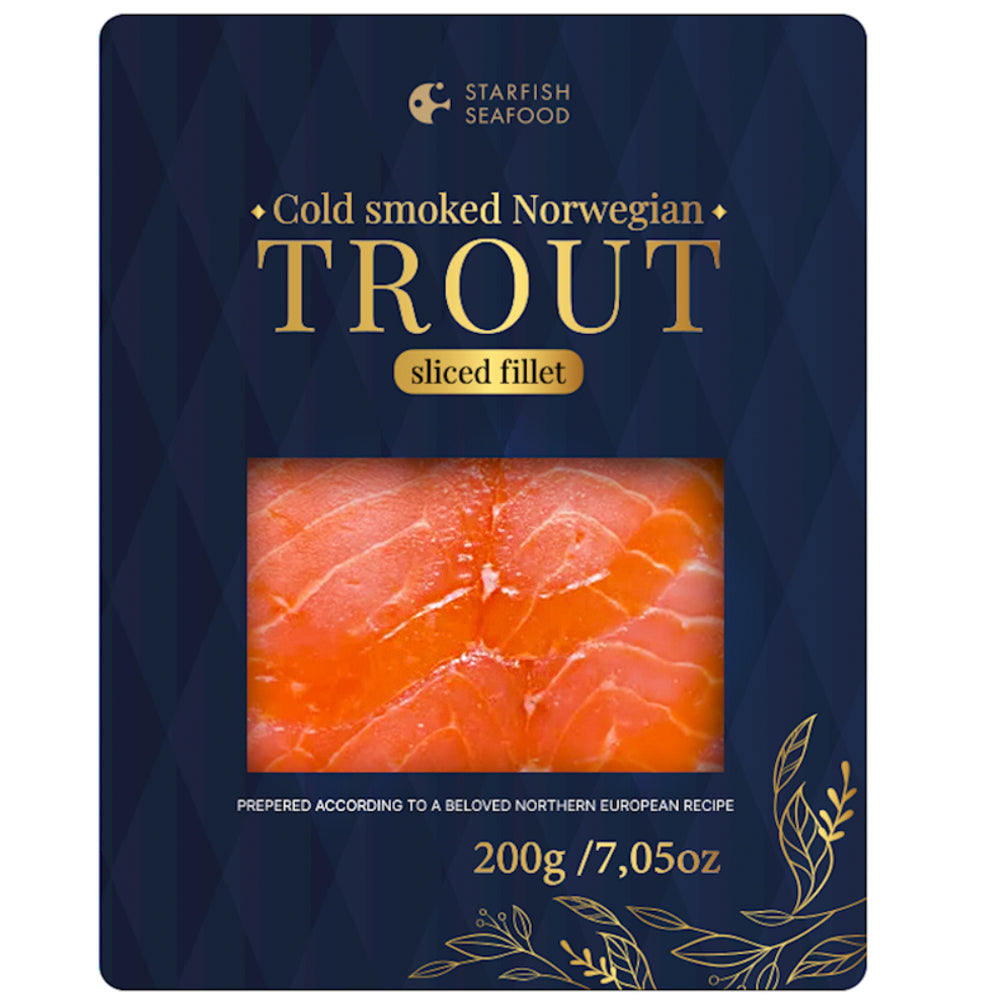 Cold Smoked Norwegian Trout Sliced Fillet, Starfish Seafood, 227g / 8 oz