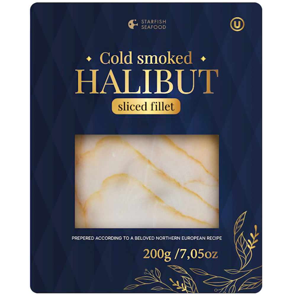 Cold Smoked Halibut Sliced Fillet, Starfish Seafood, 200g / 7.05 oz