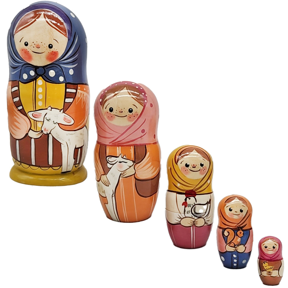 Matryoshka Alenka & Goat, h=17cm, 5 Elements