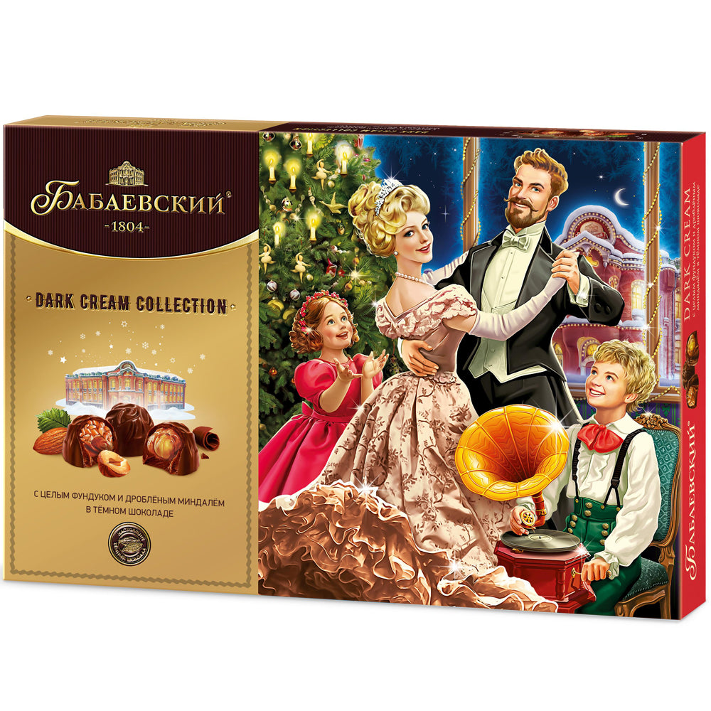 Almond and Hazelnut Chocolate Candies "Dark Cream Collection" Christmas & New Year Holiday Set, Babaevskiy 7oz / 200g