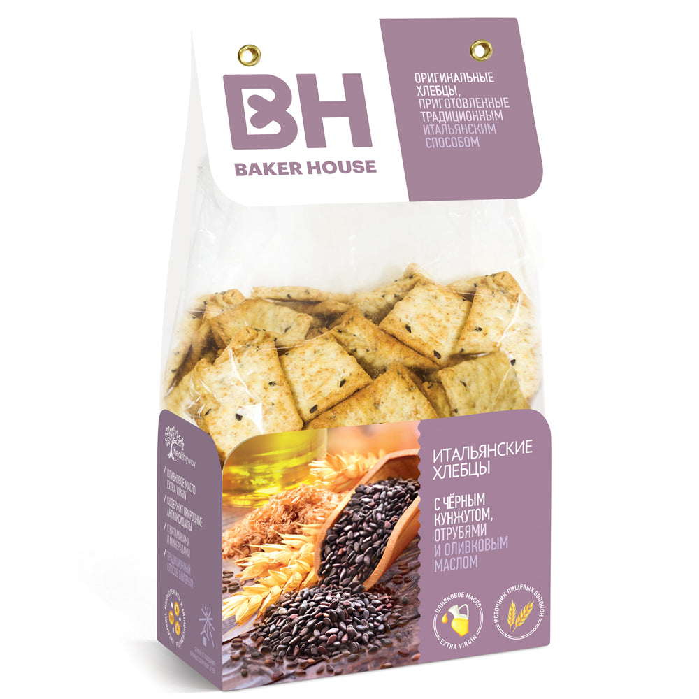 Italian Crispbread with Black Sesame Seeds, Bran & Olive Oil, Baker House, 250g/ 8.82 oz