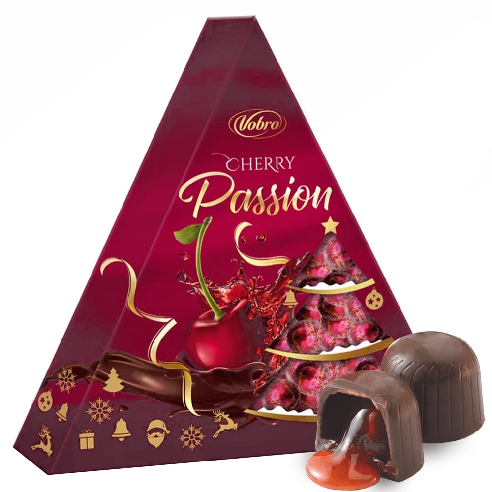 Chocolates with Cherries and Liqueur "Cherry Passion", VOBRO, 126g/ 4.44 oz 