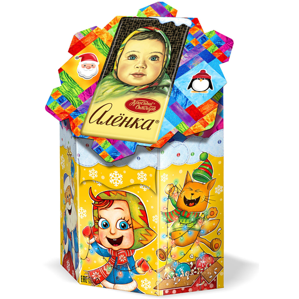 Christmas & New Year Gourmet Russian Chocolate Candy Set "Alenka Cheerful Girl", Red October, 15.6oz /400g