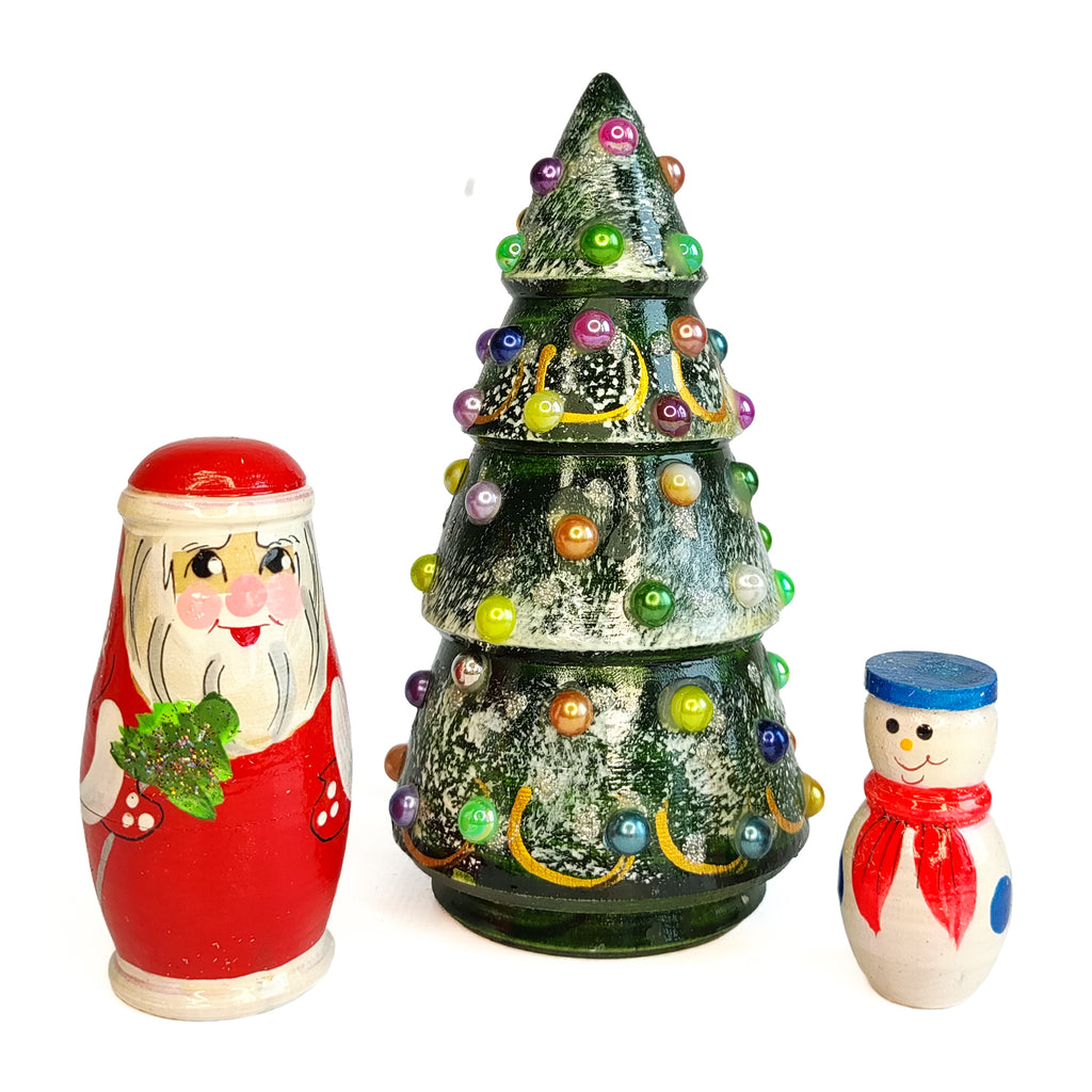 Christmas Tree Wooden Matryoshka, 3pcs, 5"