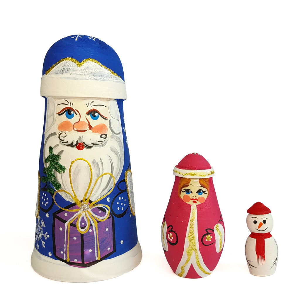 Ded Moroz Wooden Matryoshka, 3pcs, 4.7"