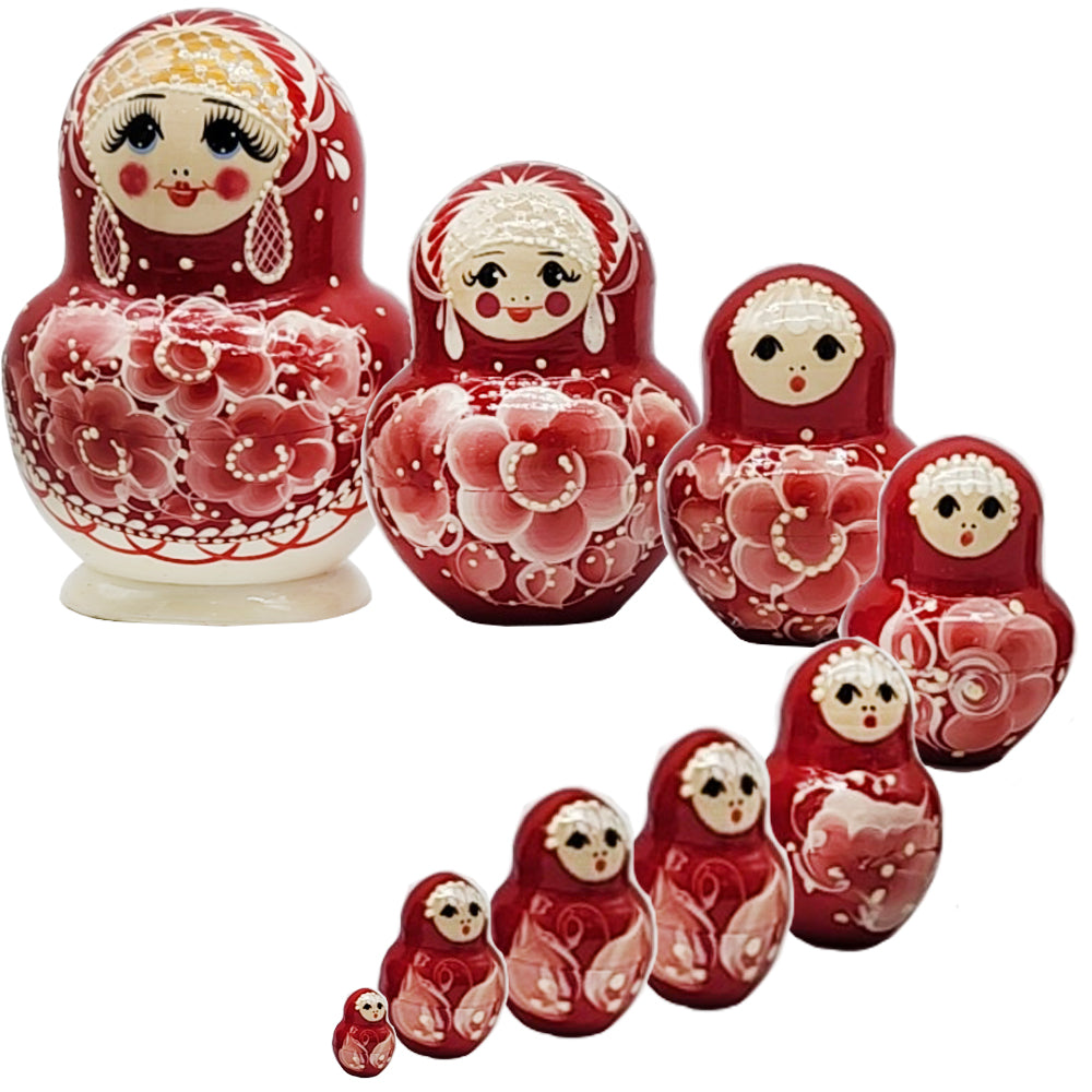 Matryoshka "Red Flower" 9 Elements, h=15cm