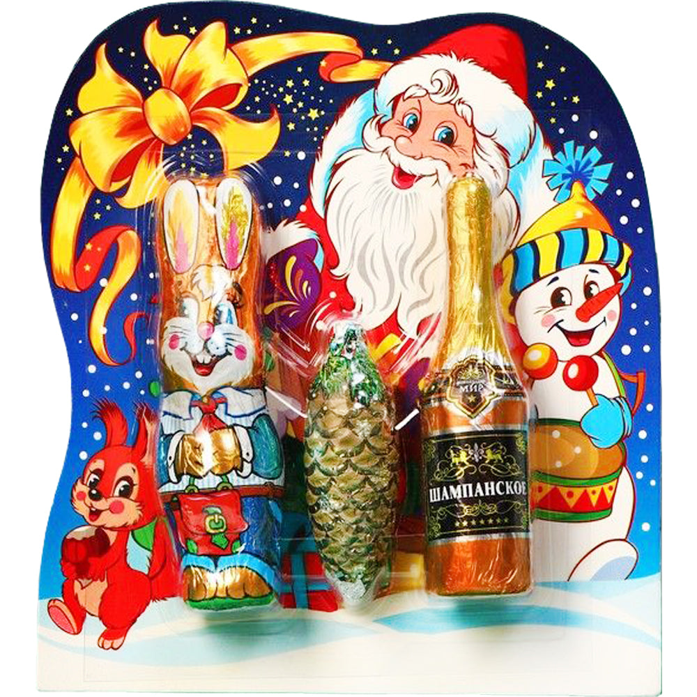 New Year's Set Chocolate Figurines "Rabbit, Cone, Champagne", Chocolate World, 98 g/ 3.46 oz