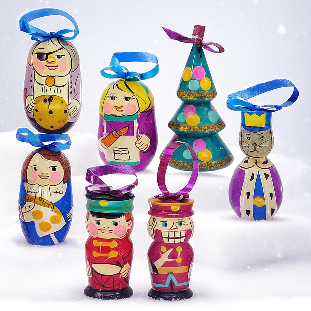 Christmas Tree Decoration No. 12 NUTCRACKER Set of 7 Wooden Toys