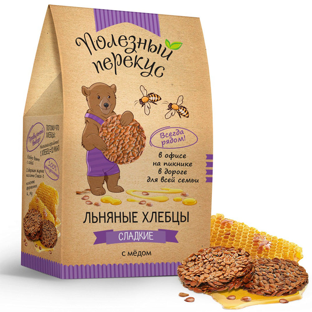 Flax Seed Crackers with Honey, Healthy Snack, 3.53 oz / 100 g