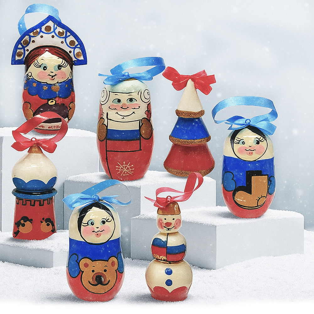 Christmas Tree Decoration No. 11 RUSSIAN STYLE Set of 7 Wooden Toys
