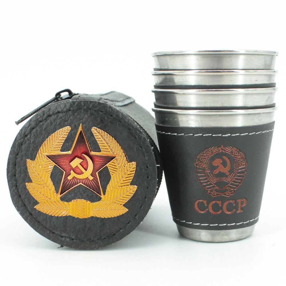 Stainless Steel Shot Glass Cockade Soldier's Star of the USSR 4 items in ÐCase, 150ml