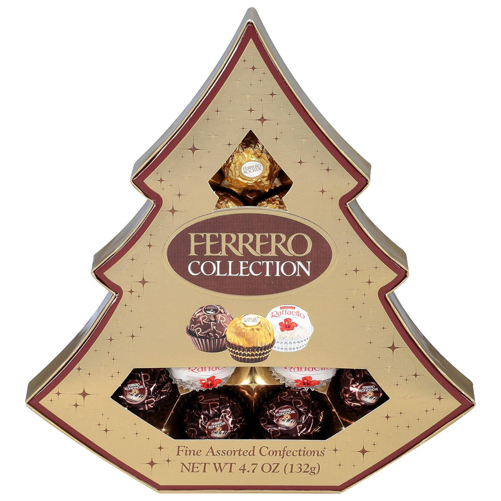 Milk & Dark Chocolate and Coconut Luxury Candies Holiday Tree Box, Ferrero Rocher, 132g/ 4.7oz