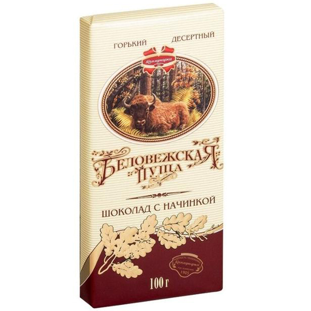 Bitter Dessert Chocolate with Filling "Belovezhskaya Pushcha", Kommunarka, 100g/ 3.53 oz 