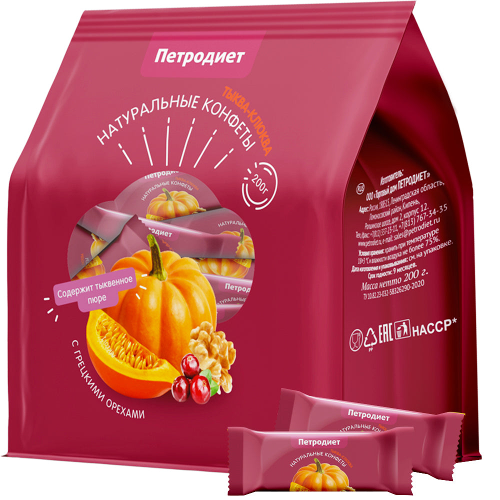 Natural Candies "Pumpkin-Cranberry with Walnuts", Petrodiet, 200g/ 7.05oz