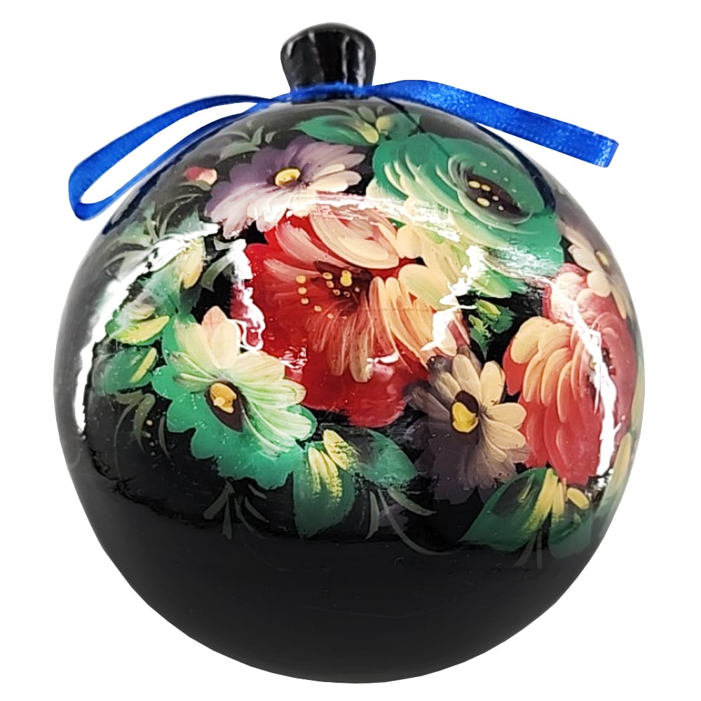 Christmas Tree Decor Wooden Hand Painted "Zhostovo" Ball