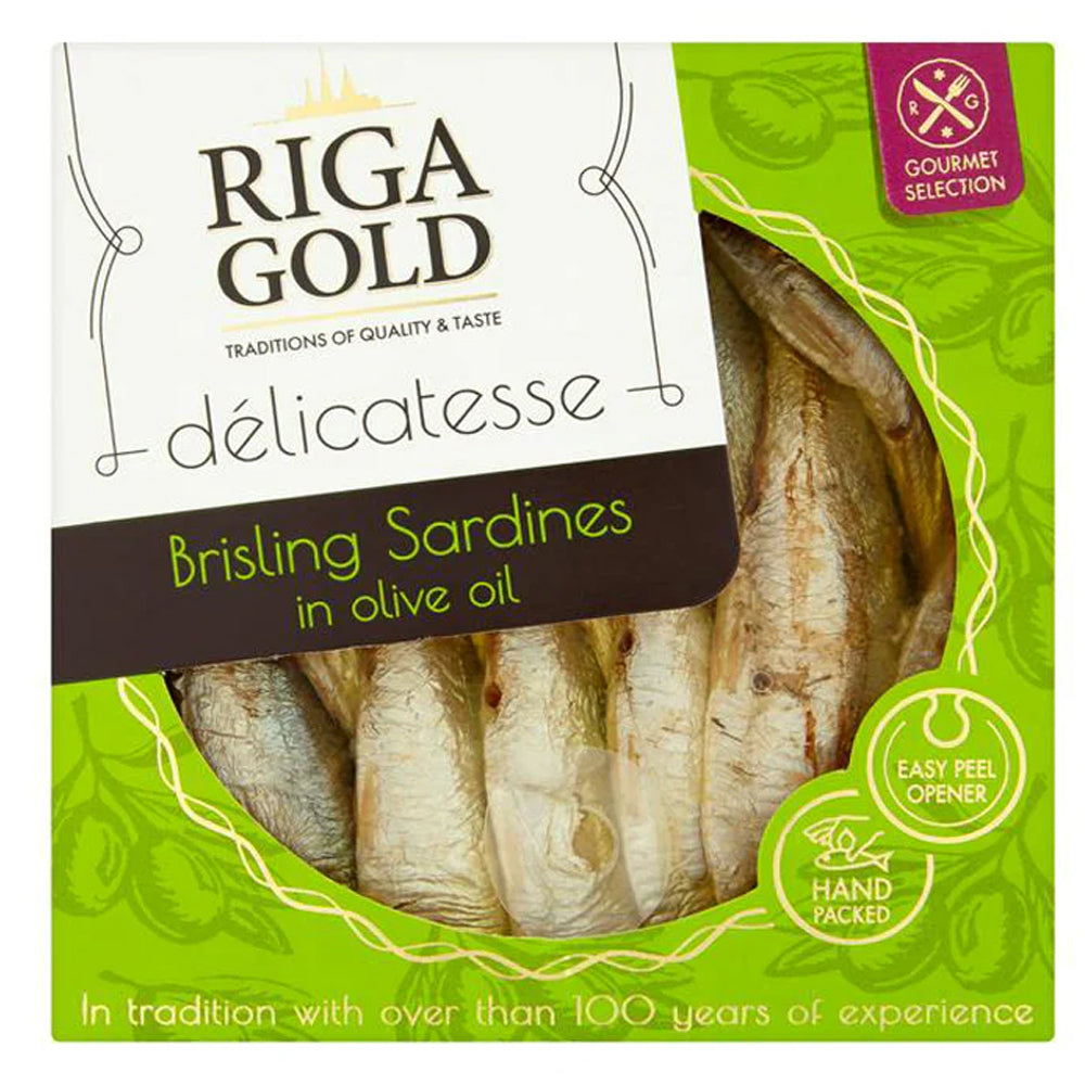 Brisling Grilled Sardines in Olive Oil, Riga Gold, 120g/ 4.23oz