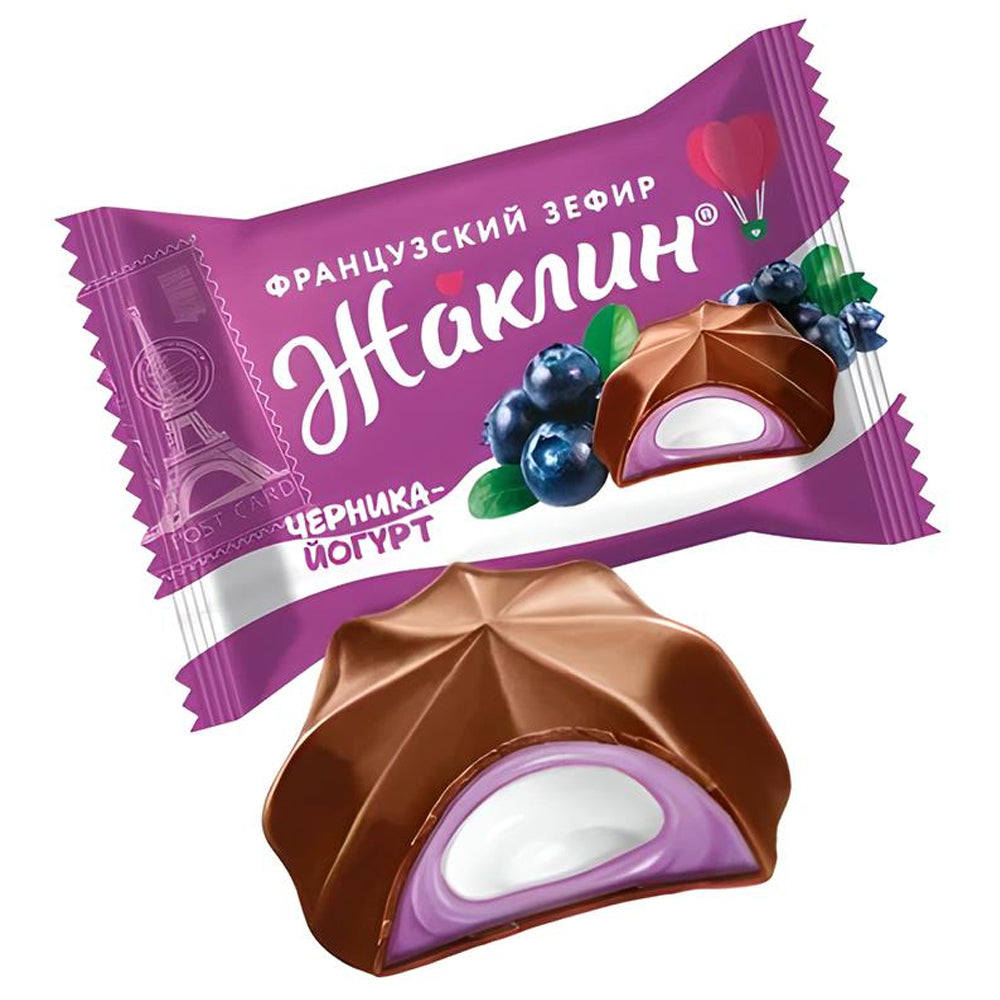 French Marshmallows Blueberry Yogurt Chocolate Glazed "Jacqueline", Slavyanka, 226g/ 7.97oz