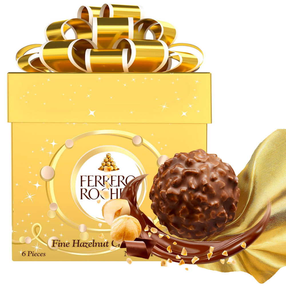 Premium Milk Chocolate & Hazelnut, 6 Count Individually Wrapped, Ferrero Rocher, 76g/ 2.6oz