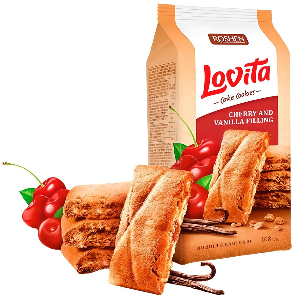 Sweet Biscuits with Cherry-Vanilla Filling Lovita, Roshen, 168g/ 5.93 oz