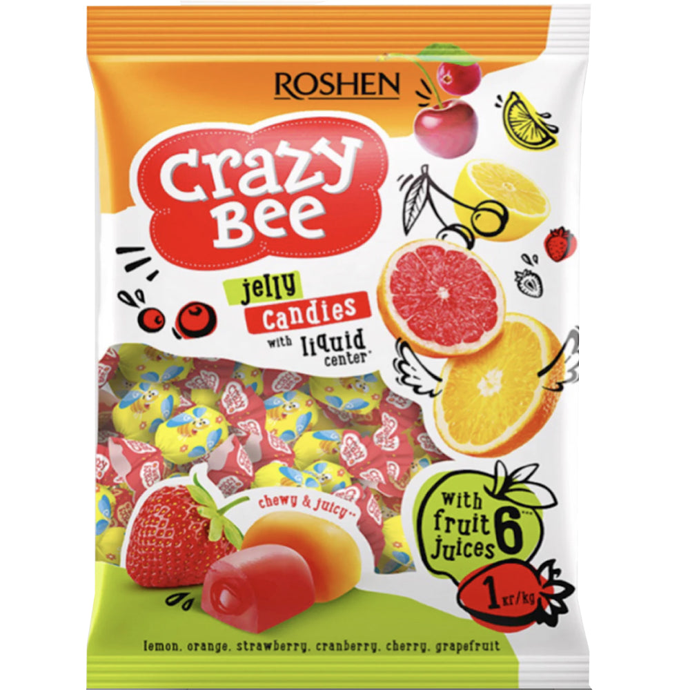 Jelly Candies w/ Fruit Filling Assorted, Crazy Bee, Roshen, 200 g/ 0.44 lb