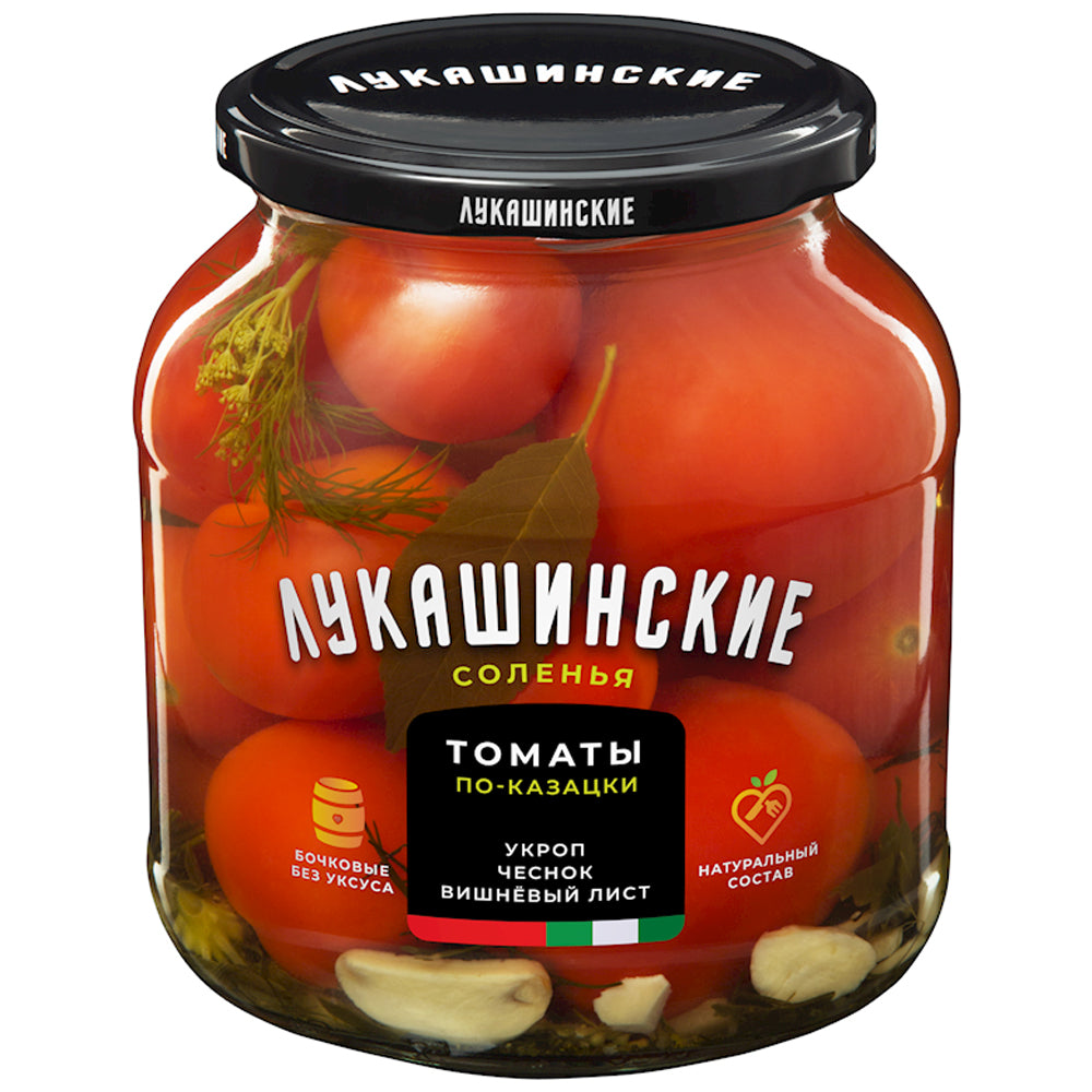 Pickled Tomatoes with Cherry Leaf "Cossack-Style", Lukashinskie, 23.07 oz / 670 g