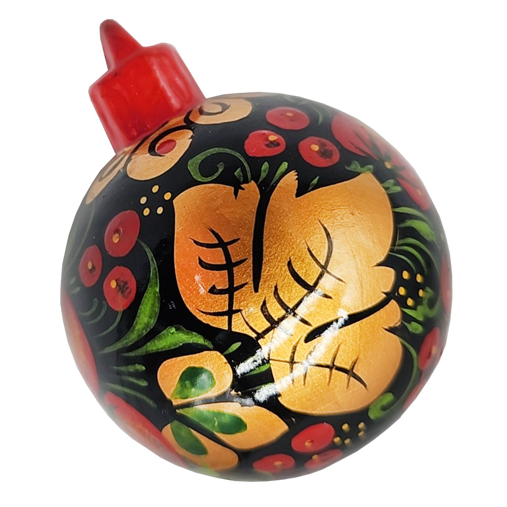 Khokhloma Wooden Ball, Christmas Tree Decor, D=2.5‚Äô 