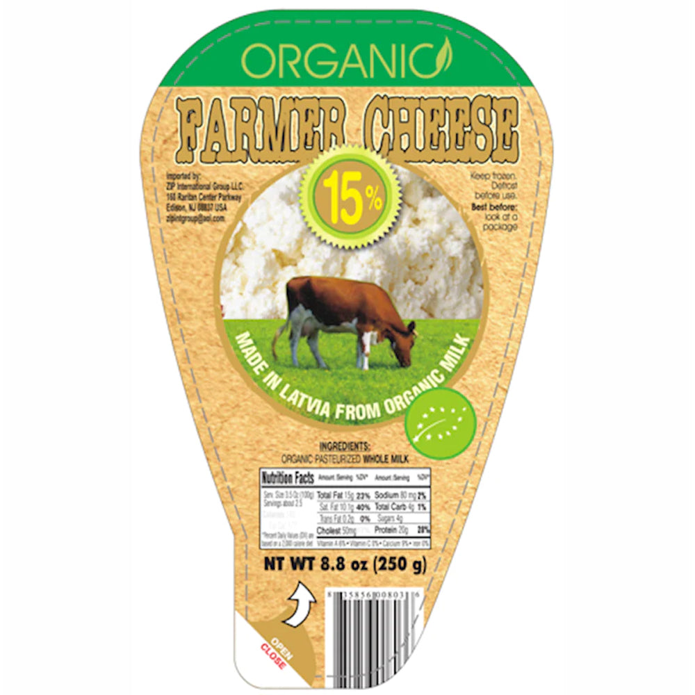 Latvian Organic Farmer Cheese 15 % Fat, Zip, 250g/ 8.8 oz