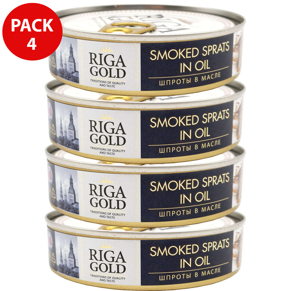 Pack 4 Smoked Sprats in Oil, Riga Gold, 160g x 4