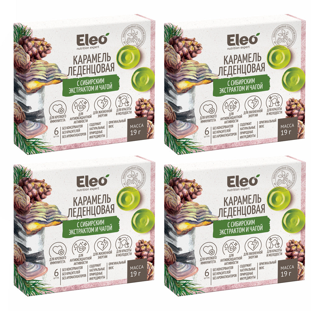 PACK 4 Hard Caramel Siberian Extract & Chaga, Eleo, 19g x 4