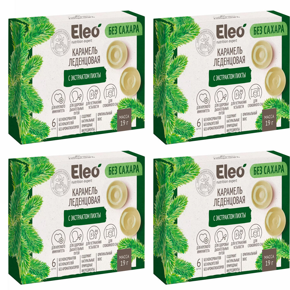 PACK 4 Hard Caramel with Fir Extract SUGAR FREE, Eleo, 19g x 4