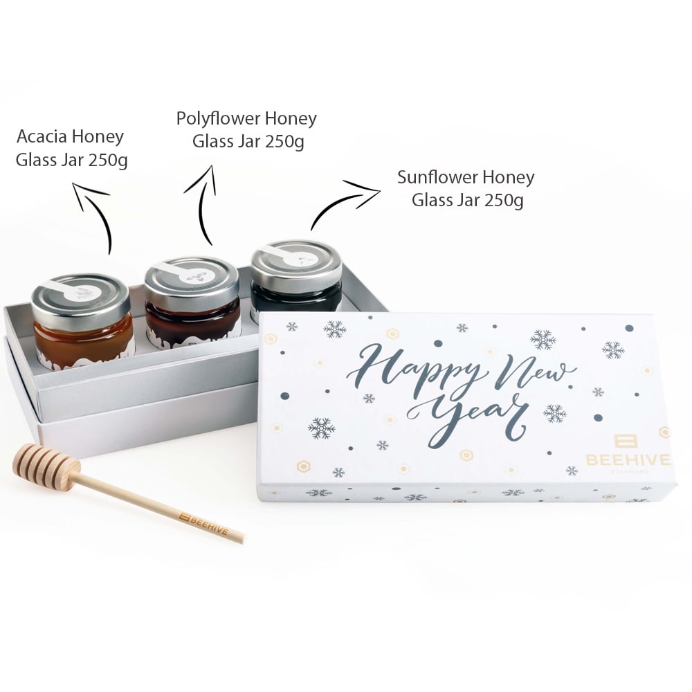 Natural Honey Gift Set "HAPPY NEW YEAR" №20, BEEHIVE, 750g/ 26.46 oz