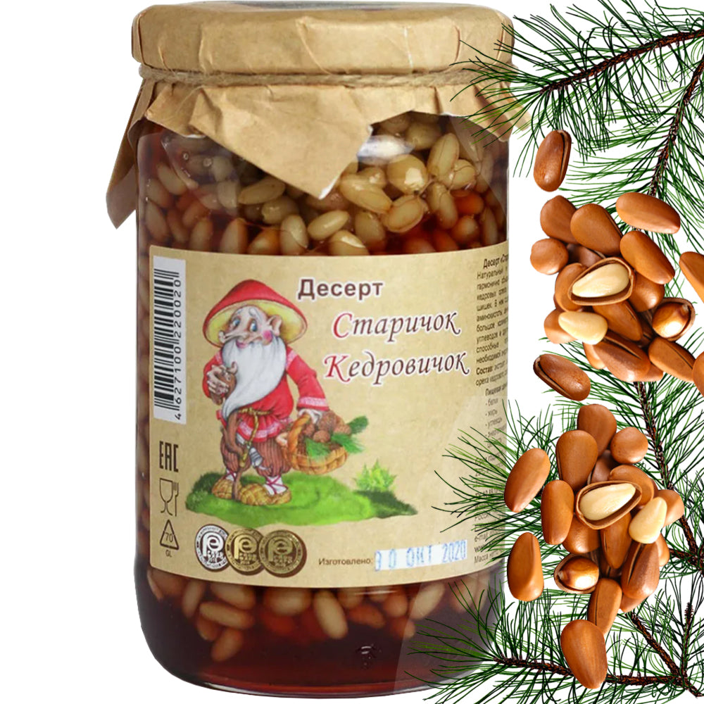 Cedar Nuts in Pine Syrup "Old Man Kedrovichok", Samsonov, 430g/ 15.17oz