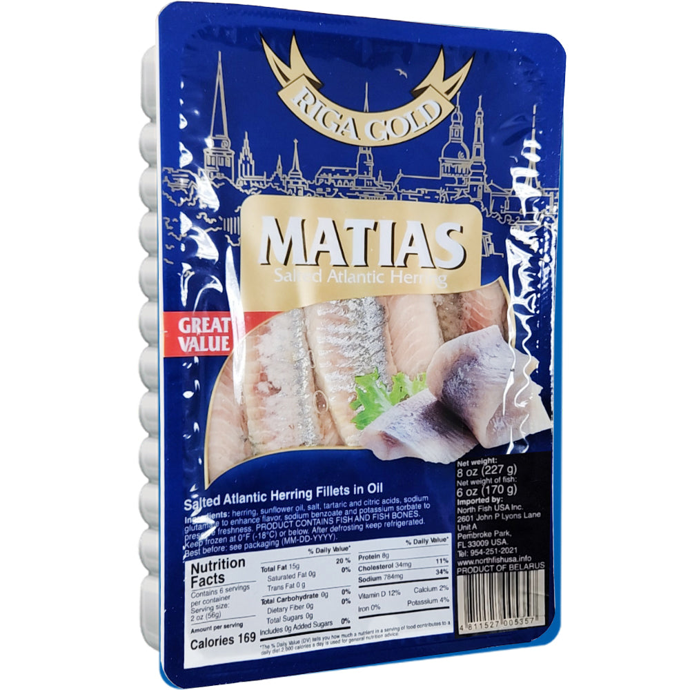 Salted Atlantic Herring Fillet in Oil, Matias Riga Gold, 227g/ 8oz 