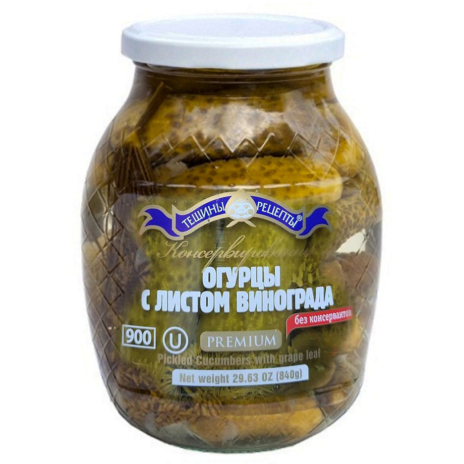 Огурцы с виноградными листьями, Рецепты Тещи, 29.63oz/ 840 г