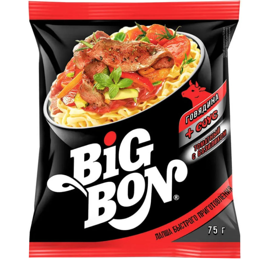 Instant Beef Noodles + Tomato Sauce with Basil | BigBon, 2.65oz