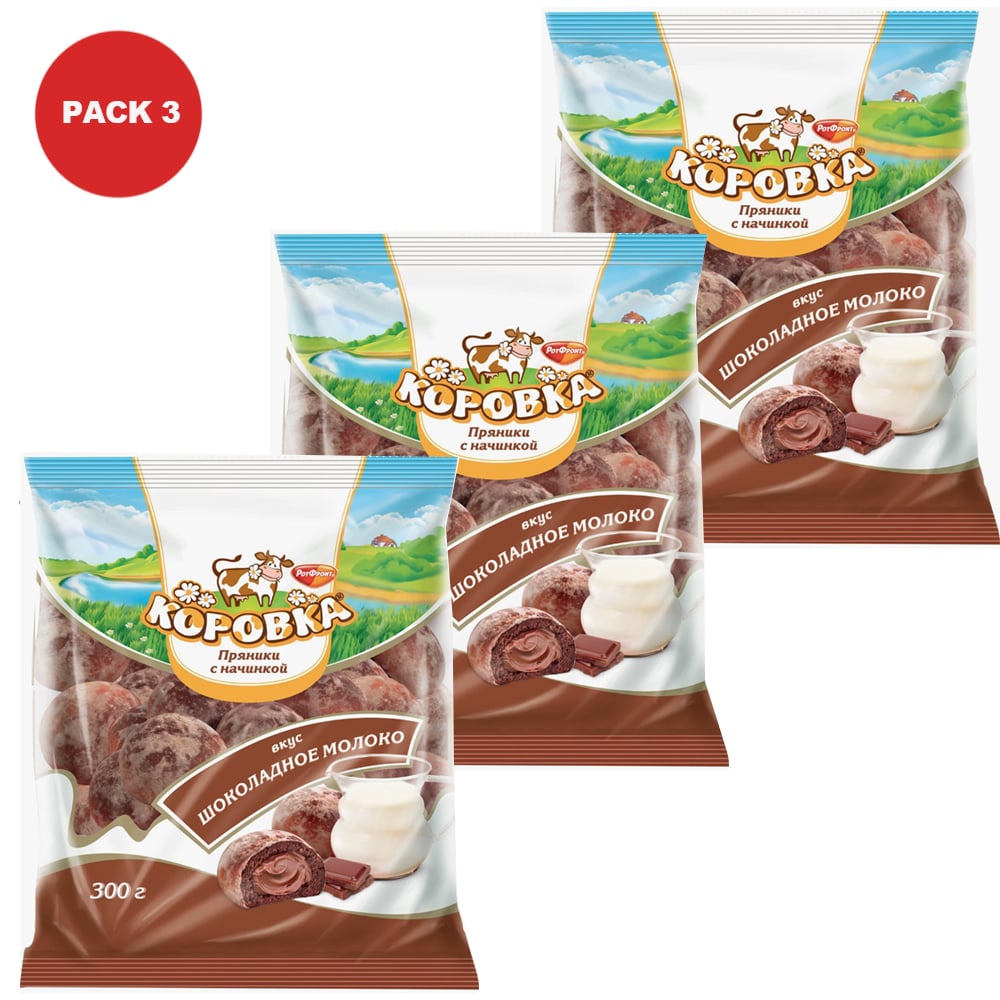 Pack 3 Soft Gingerbread "Korovka" with Chocolate Milk Flavor, Rot Front, 300g x 3
