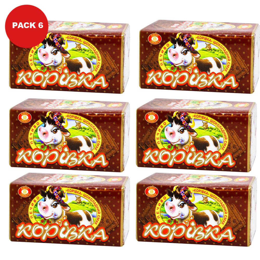 Pack 6 Cookies "Korovka" with Chocolate Flavor, Biscuit-Chocolate, 180g x 6