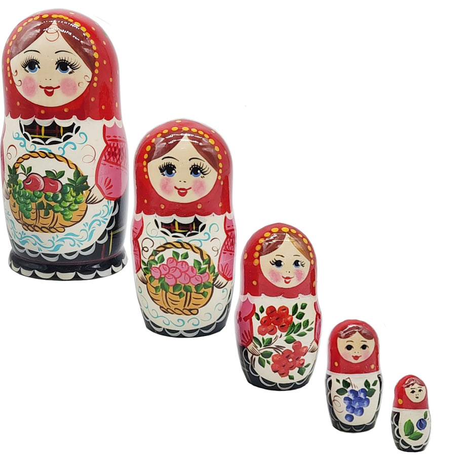 Matryoshka with a Basket, h=17cm, 5 Elements – RussianFoodS