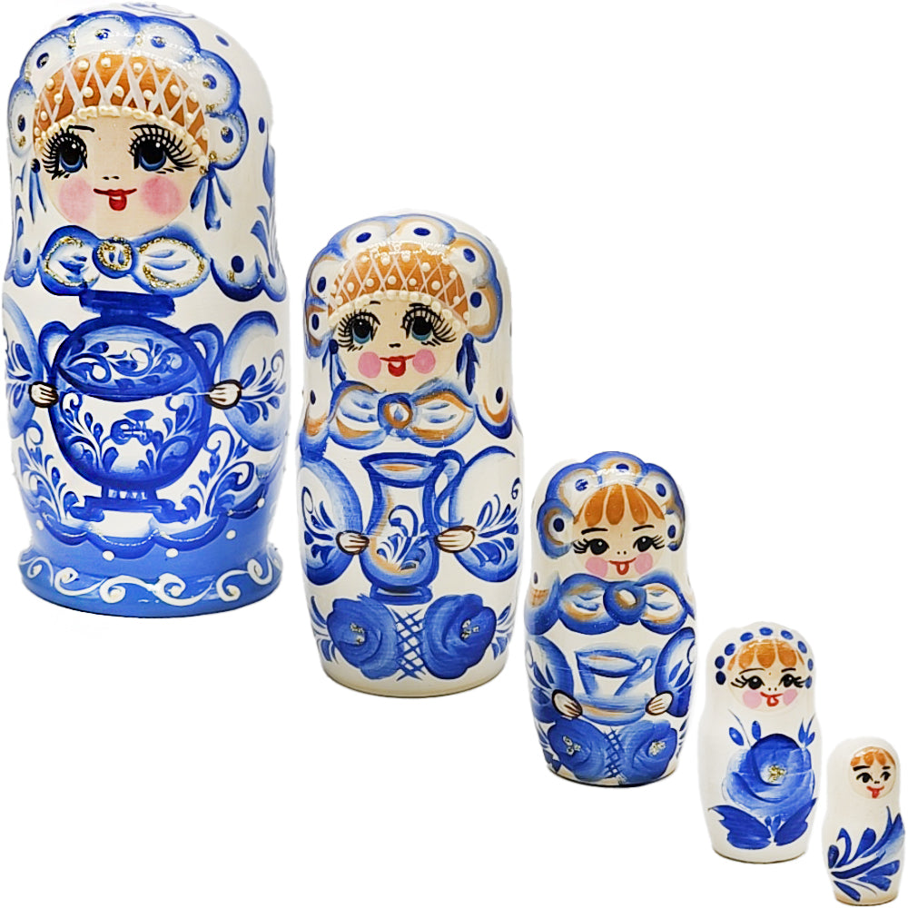 Matryoshka Gzhel, h=17cm, 5 Elements