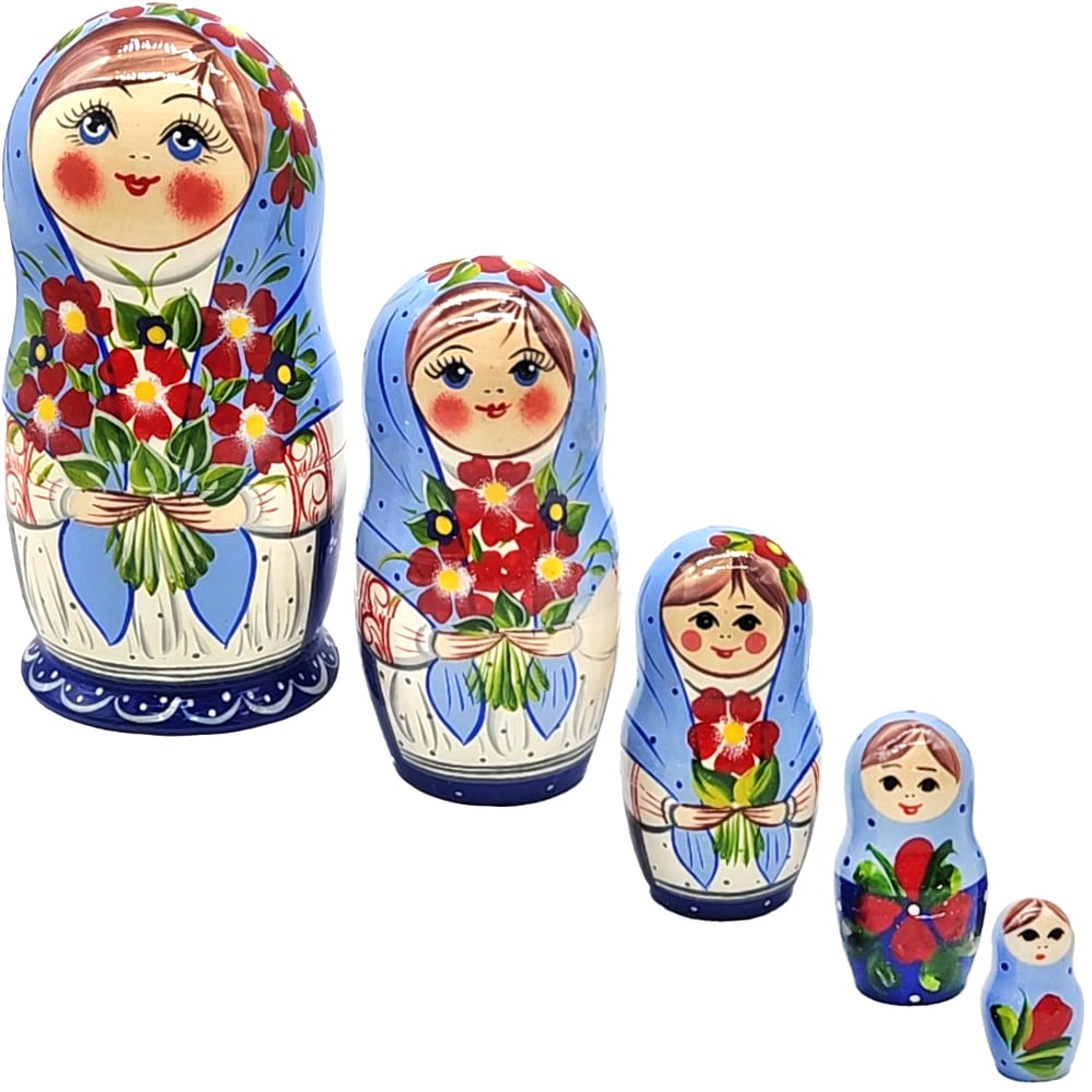 Matryoshka with Flowers, h=17cm, 5 Elements