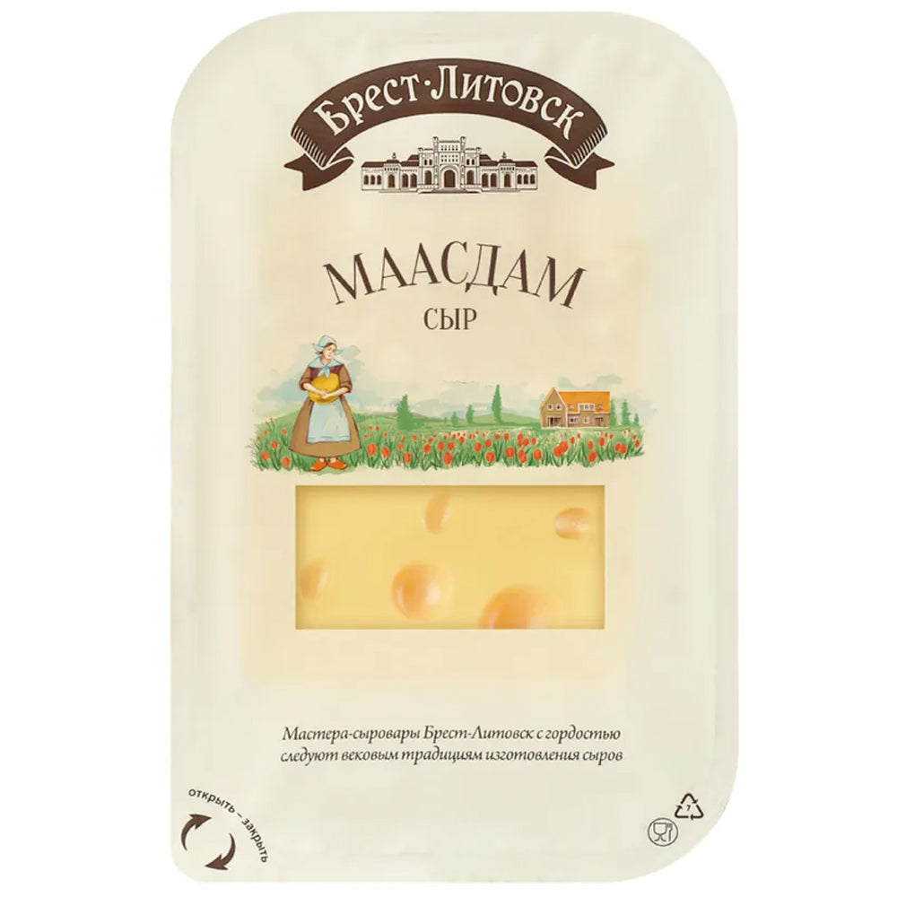 Semi-Hard Sliced Cheese 45% Fat Content "Maasdam", Brest-Litovsk, 130g/ 4.59 oz 