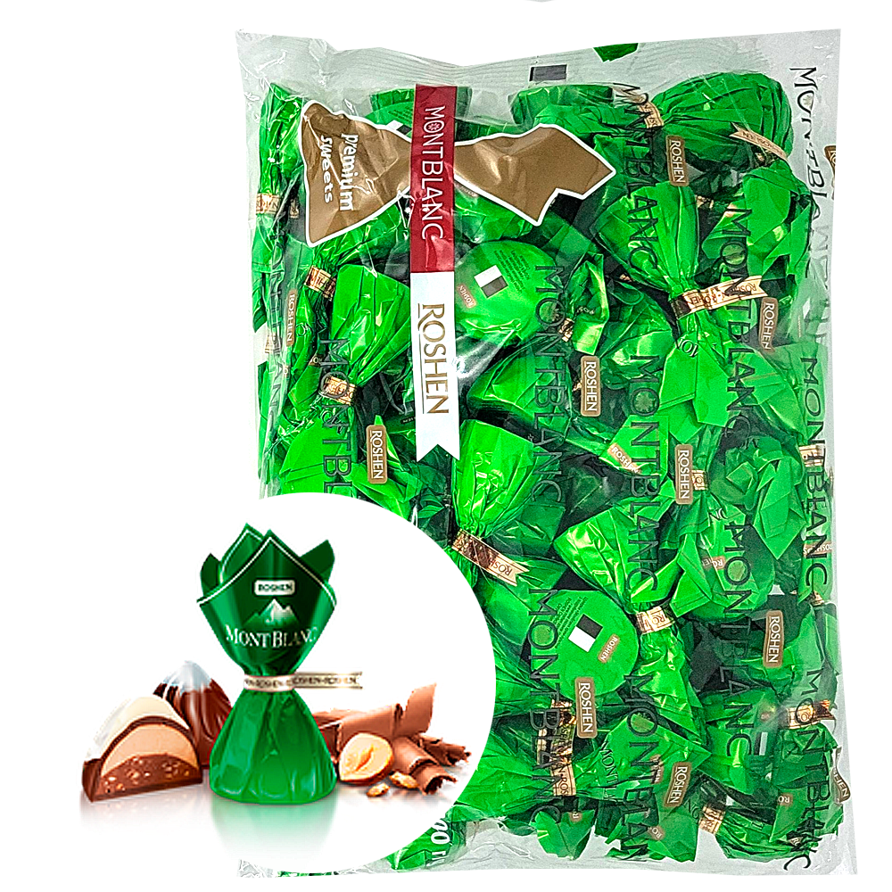 Chocolate Candies with Crushed Hazelnuts, Mont Blanc, Roshen, 1 kg/ 2.2 lb