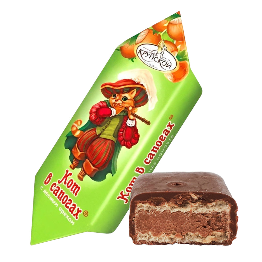 Chocolate-Waffle Candies with Hazelnut Cream "Cat in Boots", CF Krupskaya, 226g/ 7.97 oz