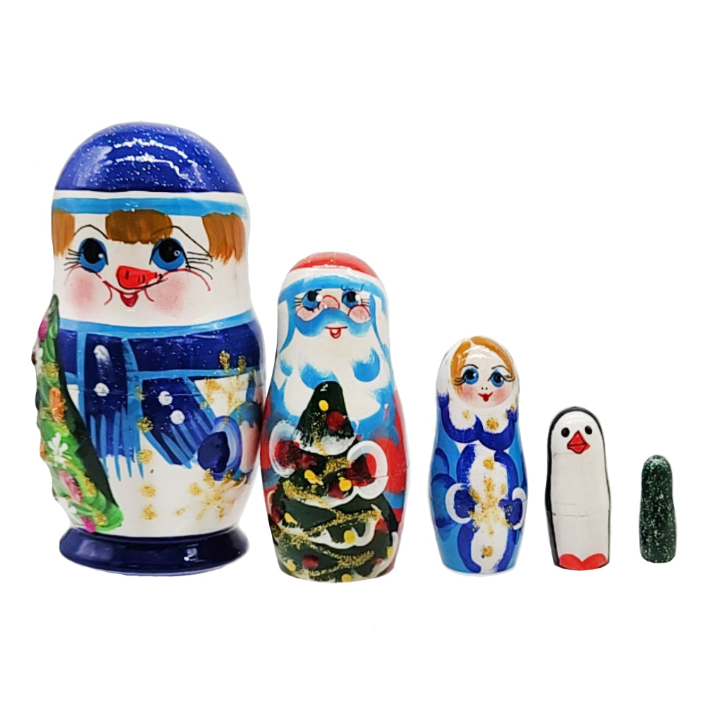 Matryoshka Doll "New Year's Team#1", h=11cm, 5 Elements