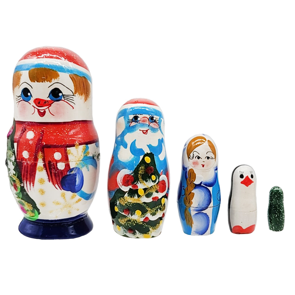 Matryoshka Doll "New Year's Team#2", h=11cm, 5 Elements